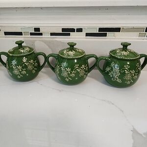 Temptations Green Floral Lace Ceramic Set of 3